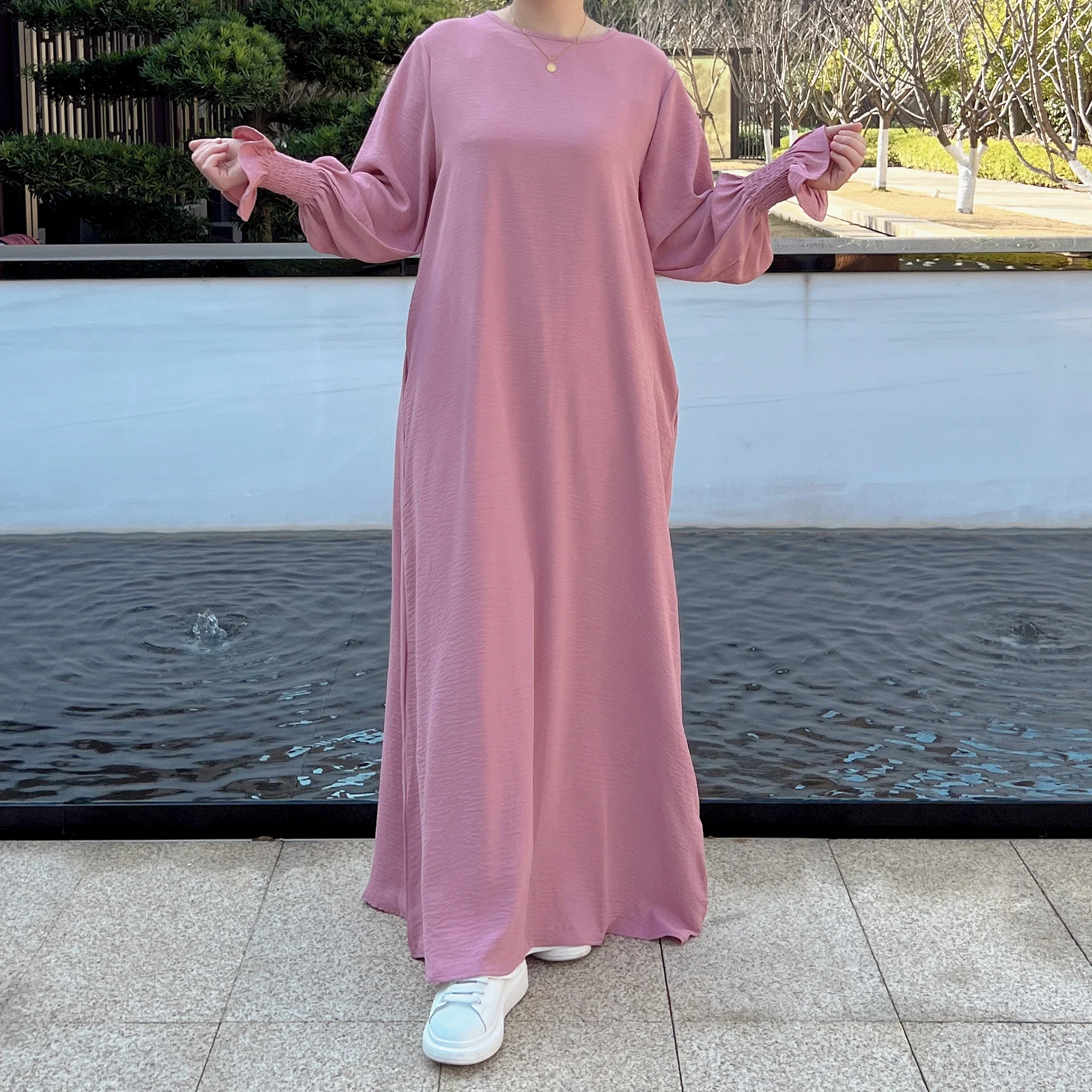 Top Trends: Eid Abaya Muslim Modest Dress Plain Smocked Cuffs Prayer Maxi Dresses Crepe Abayas For Women Dubai Islamic Clothing Turkey Robe Shoppable Styles