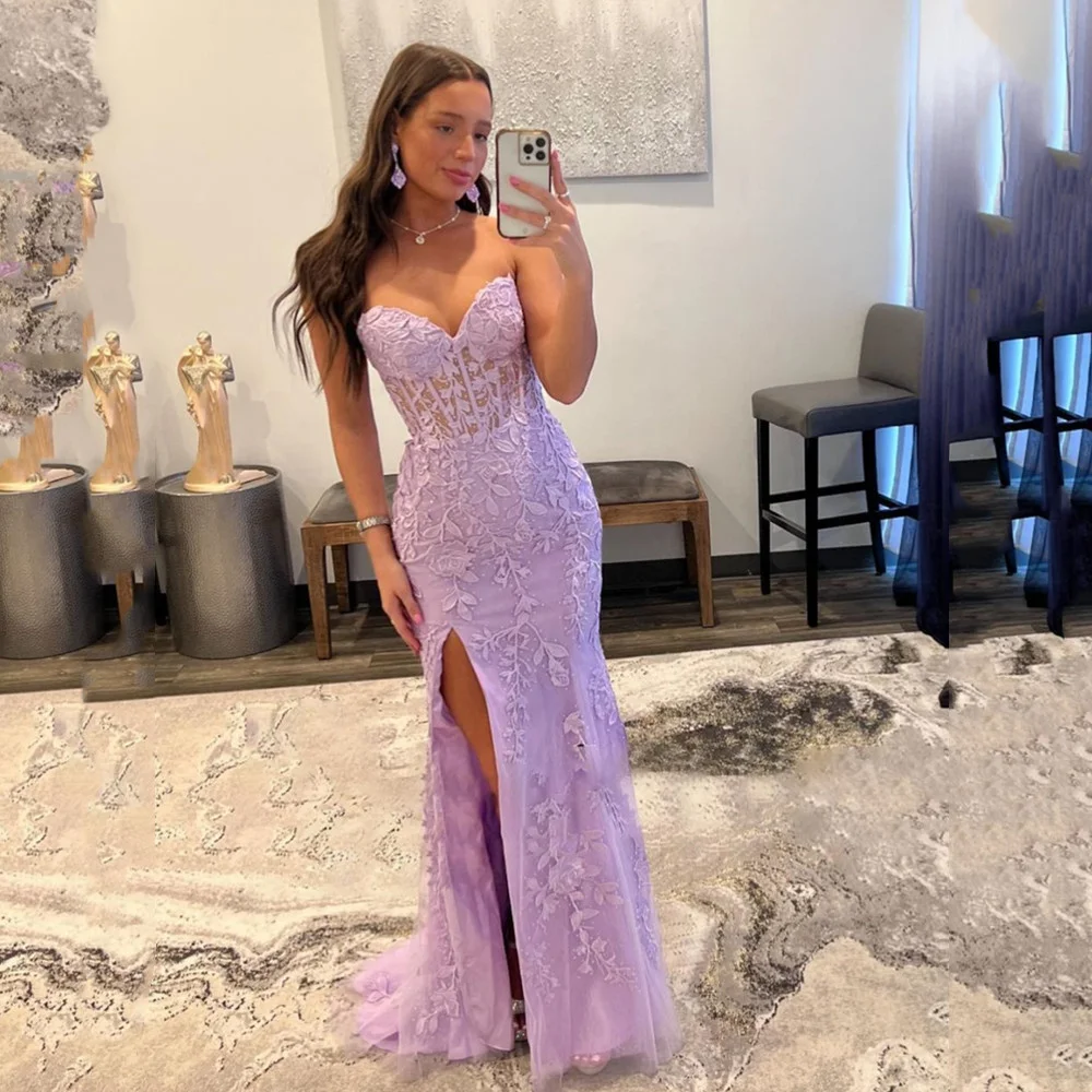 Top Trends: Amanda Lilac Lace Embroid Evening Dress Sexy Mermaid Prom Dress 2023 Strapless Fishtail Party Dress Trumpet فساتين مناسبة رسمية Shoppable Styles - Image 6