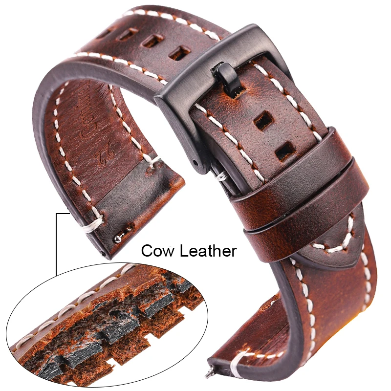 Top Trends: Genuine Leather Watchbands 18mm 20mm 22mm 24mm Black Dark Brown Women Men Cowhide Watch Band Strap Belt With Buckle Shoppable Styles