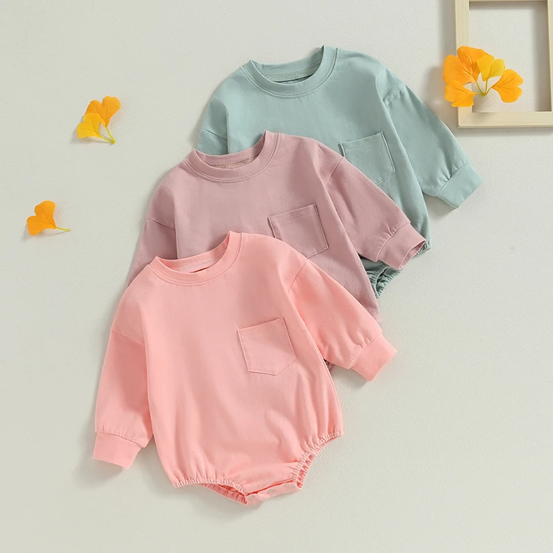 Top Trends: BeQeuewll Infant Pure Cotton Breathable Thin Spring And Autumn Solid Color Baby Jumpsuit Long Sleeve Romper With Pocket Shoppable Styles