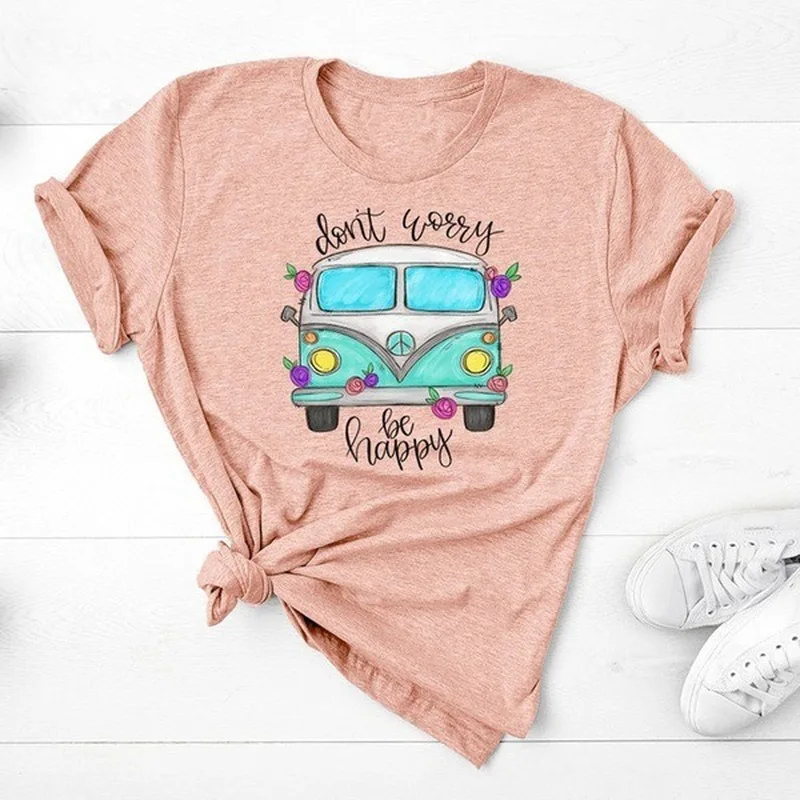 Top Trends: Be Happy Bus Print T Shirt Women Short Sleeve O Neck Loose Tshirt Summer Women Tee Shirt Tops Camisetas Mujer Shoppable Styles - Image 3