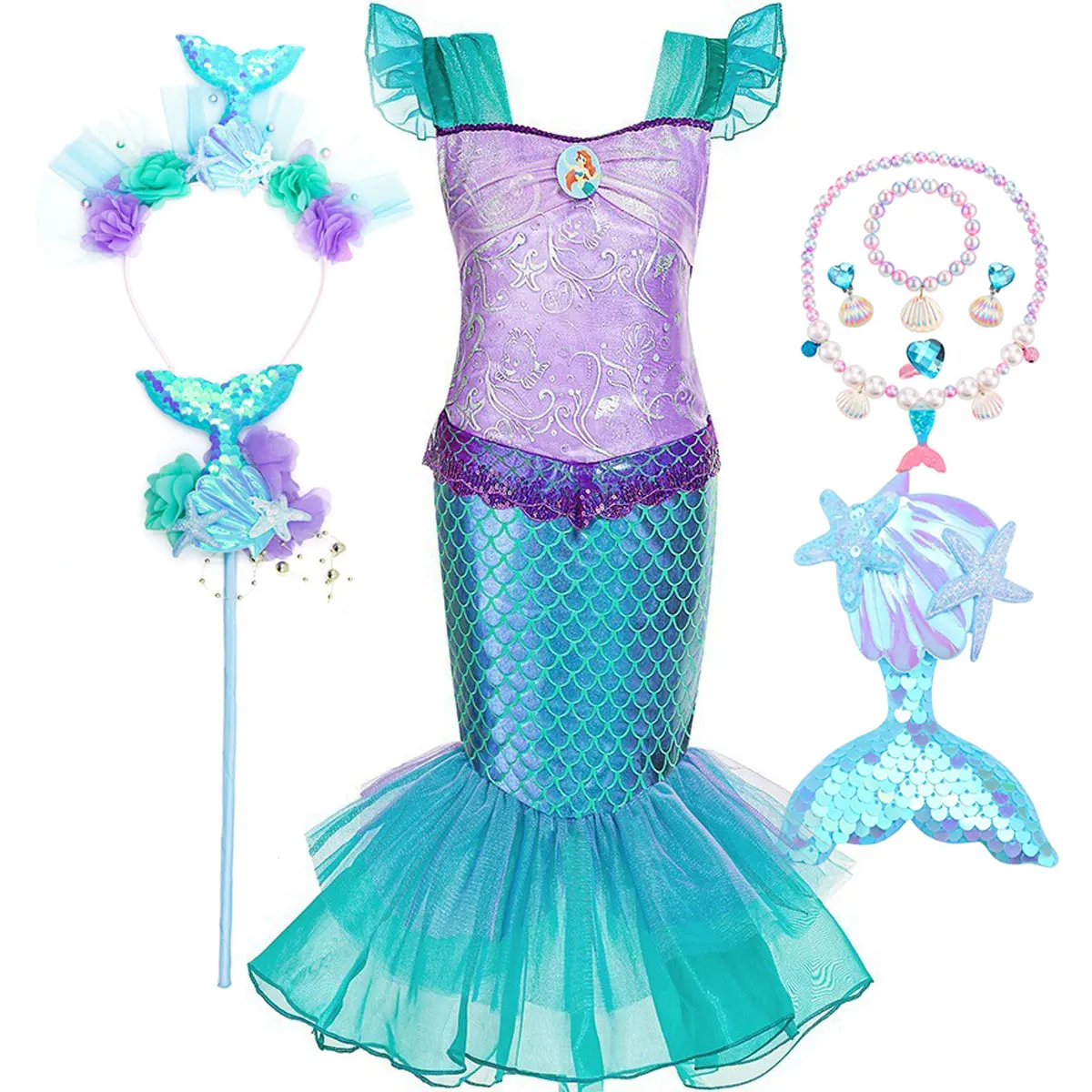 Top Trends: 2024 Story Little Mermaid Costume Halloween Kid Dress For Girls Children Carnival Birthday Party Clothes Cosplay Mermaid Dress Shoppable Styles