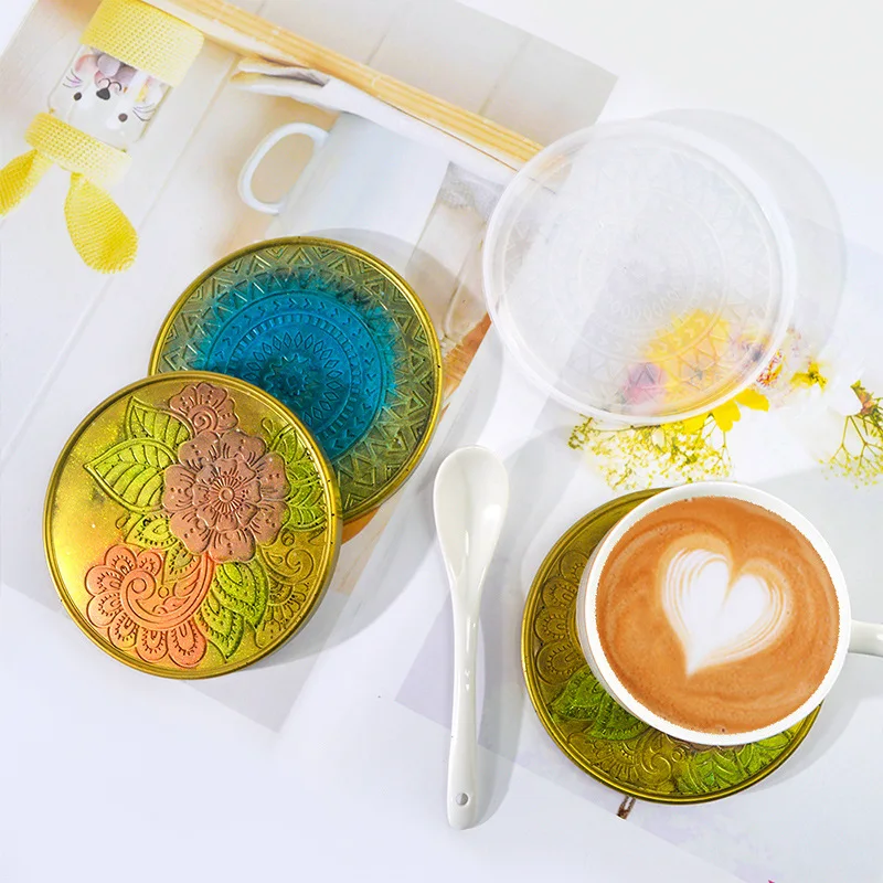 Top Trends: DIY Crystal Silicone Mold Flower Pattern Coaster Mold Round Tea Coaster Cup Pad Tray Mirror Resin Silicone Casting Mould Shoppable Styles - Image 6