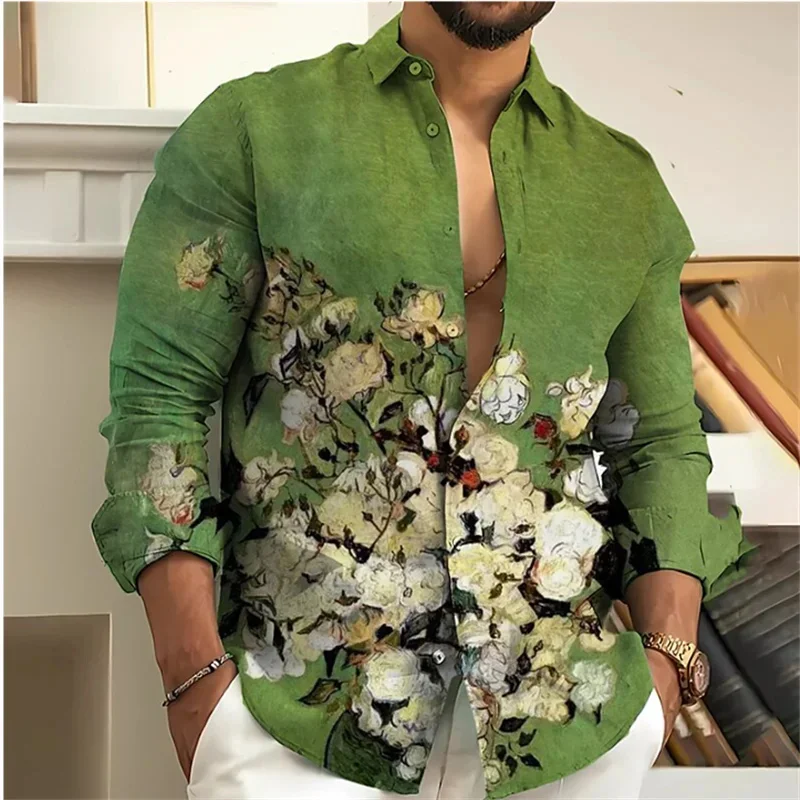 Top Trends: 3D Floral HD Pattern Men's Shirt Lapel Single Breasted Long Sleeve Shirt Outdoor Street Fashion Clothing Designer Casual S-6XL Shoppable Styles