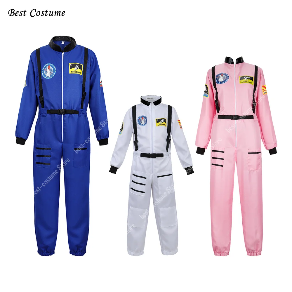 Top Trends: Women Astronaut Costume Men Adult Kids Family Astronaut Costume Plus Size Jumpsuit Zipper Space Suit Uniform Pink White Blue Shoppable Styles