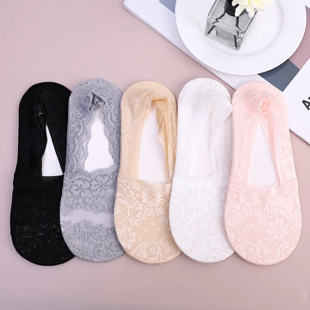 Top Trends: Summer Women Sexy Lace Socks Ice Silk Flower Low Cut Socks Invisible Anti-slip Lace Ankle Sock Breathable Boat Sox Female Shoppable Styles - Image 5