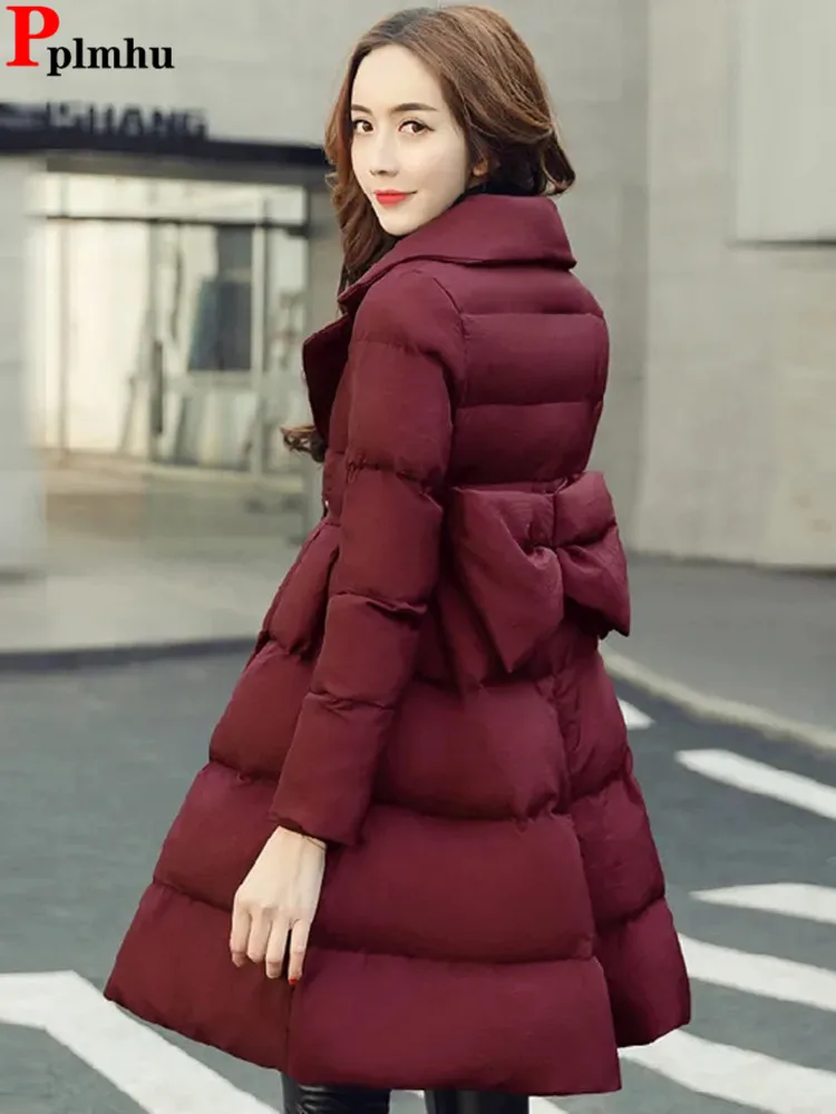 Top Trends: Warm Winter Thick Bow Cloak Long Parka Chaqueta Turndown Collar Parca Overcoat Jacket Elegant Snow Wear Coats Chamarras Shoppable Styles