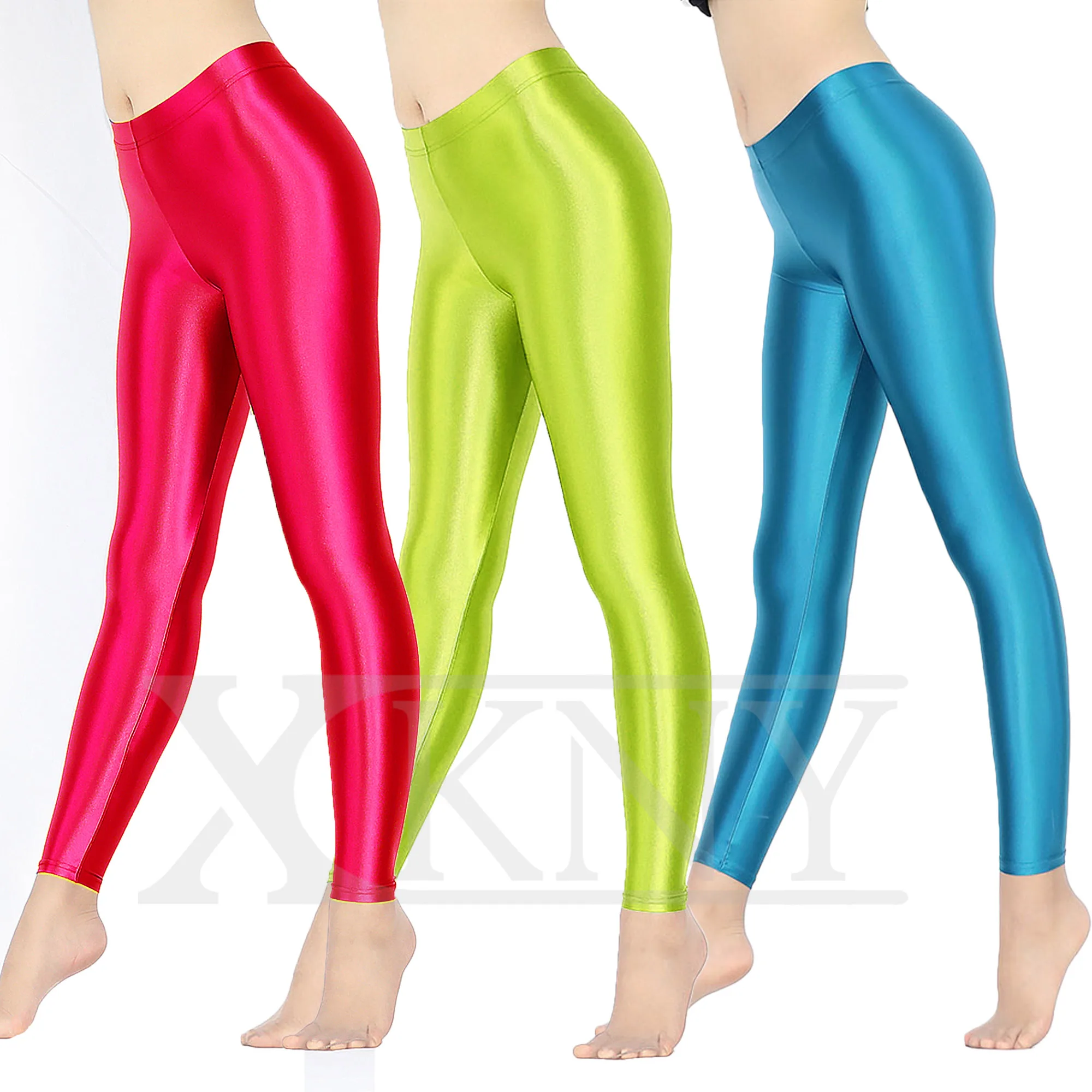 Top Trends: XCKNY Sexy Satin Glossy Leggings Silky Opaque Trousers Glitter Stockings Shiny Japanese Ankle-Length Pants High Waist Tights Shoppable Styles