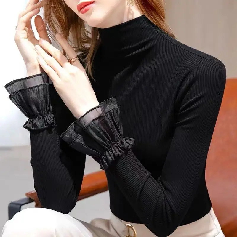 Top Trends: Elegant Turtleneck Spliced Ruffles Flare Sleeve Blouse Women's Clothing 2023 Autumn New Oversized Casual Tops Office Lady Shirt Shoppable Styles