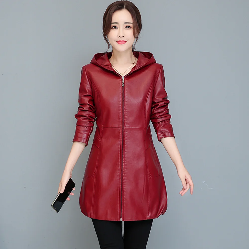 Top Trends: New Women Hooded Leather Coat Spring Autumn Casual Fashion Long Sleeve Thick Slim Sheepskin Outerwear Female Leather Jacket Shoppable Styles