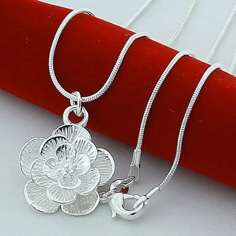 Top Trends: 925 Sterling Silver Rose Flower Pendant Necklace 18 / 20-24 / 26 / 30 Inch Snake Chain For Women Wedding Engagement Jewelry Shoppable Styles