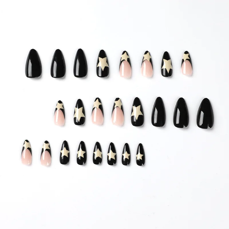 Top Trends: 24pcs / box Fake French Y2k Nails Press On Long Stiletto Almond Shape Wearable False Nails With Stars Designs Full Cover Nail Tips Shoppable Styles - Image 4