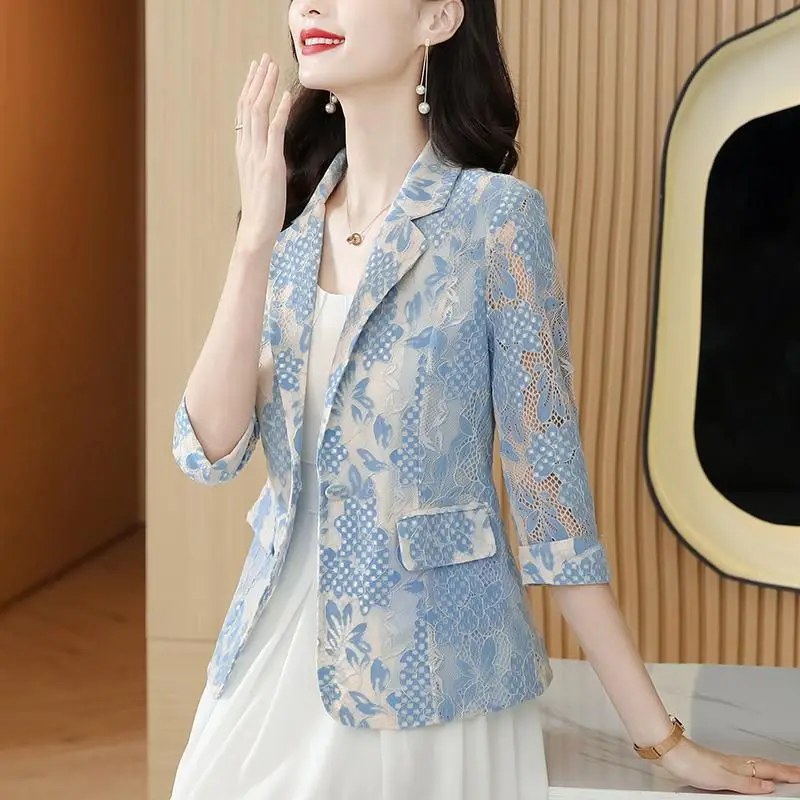 Top Trends: 2023 New Spring And Summer Fashion Temperament Commuting Simple Lace Hollow Jacquard Leisure Business Versatile Women's Suit Shoppable Styles