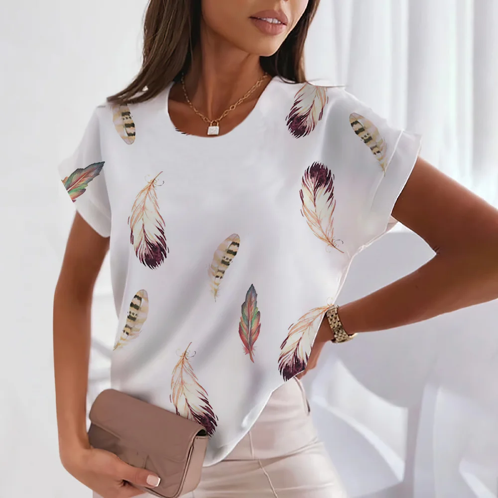 Top Trends: 3D Women&#039;s T-shirts O Neck Summer Short Sleeve Tops Tees Feather Graphics Ladies Clothes Oversized Female Fashion Y2k Streetwear Shoppable Styles