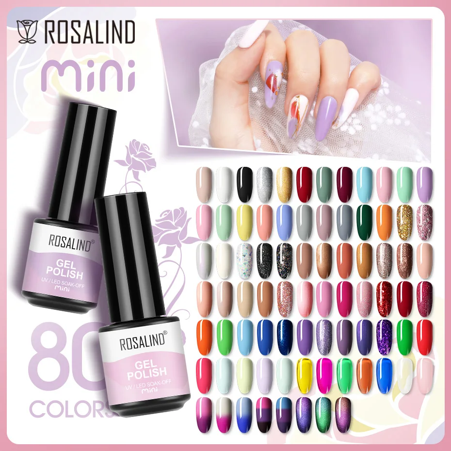 Top Trends: ROSALIND Pure Color Nail Polish Hybrid Varnishes Semi Permanent Gel UV Nail Base Matt Top Coat Soak Off Manicure Art Gel Nail Shoppable Styles