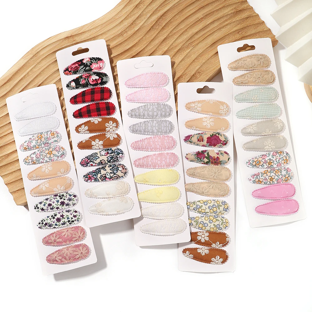 Top Trends: 10Pcs / set Cute Embroidery Print Waterdrop Shape Hair Clips For Girls BB Hairpin Barrettes Headwear Kids Baby Hair Accessories Shoppable Styles