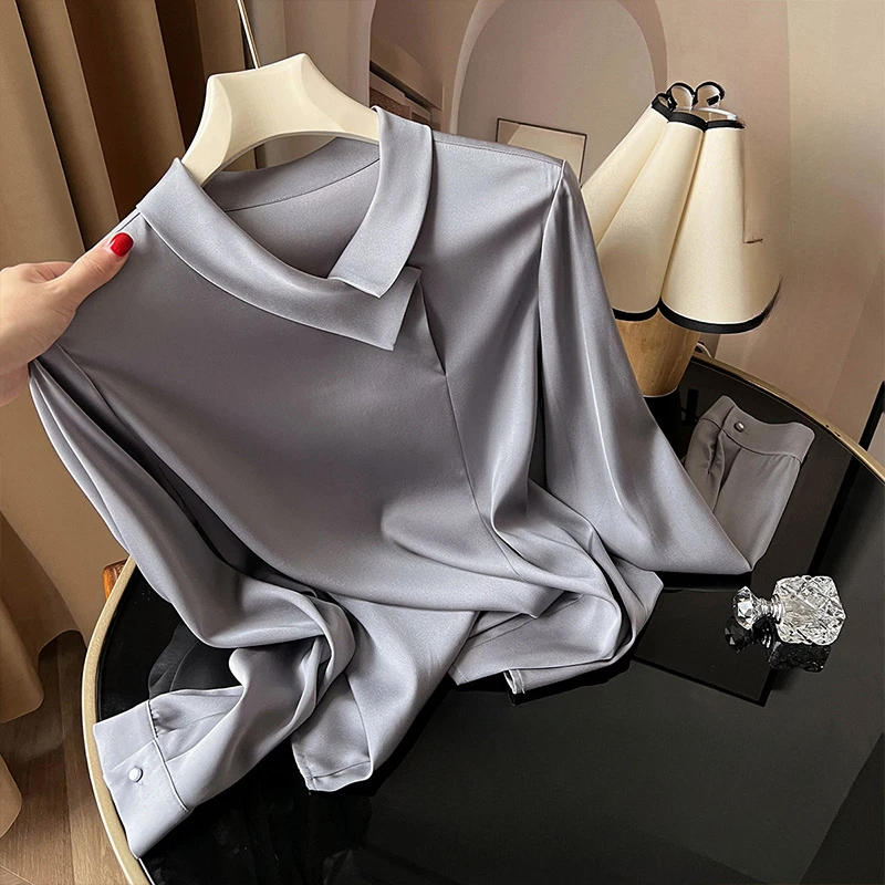 Top Trends: Satin Women&#039;s Shirts Summer 2023 New Silk Solid Blouses Loose Long Sleeves Ladies Clothing O-neck Vintage Tops YCMYUNYAN Shoppable Styles