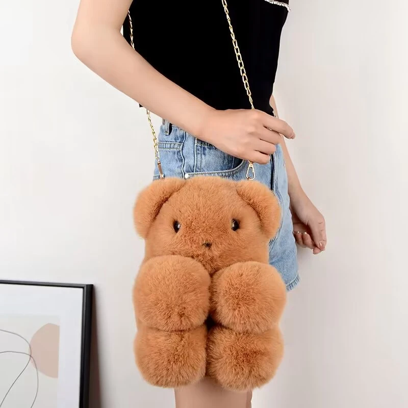 Top Trends: New Bear Plush Crossbody Backpack Girl Messenger Bag Creative Cute Chain Bag Lovely Fluffy Girl's Cartoon Bag Shoppable Styles