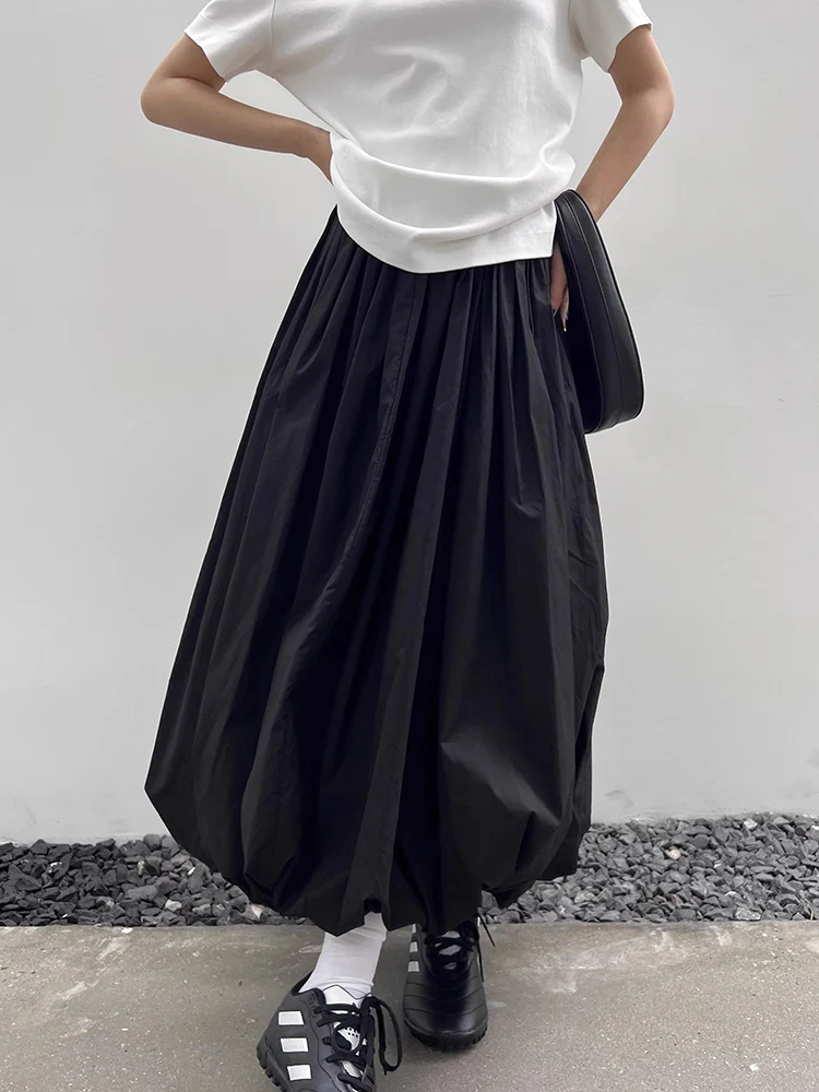 Top Trends: HOUZHOU Long Skirt Women Elegant Solid Elastic Waist A-line Vintage Korean Fashion Loose Balloon Maxi Skirt Casual Streetwear Shoppable Styles