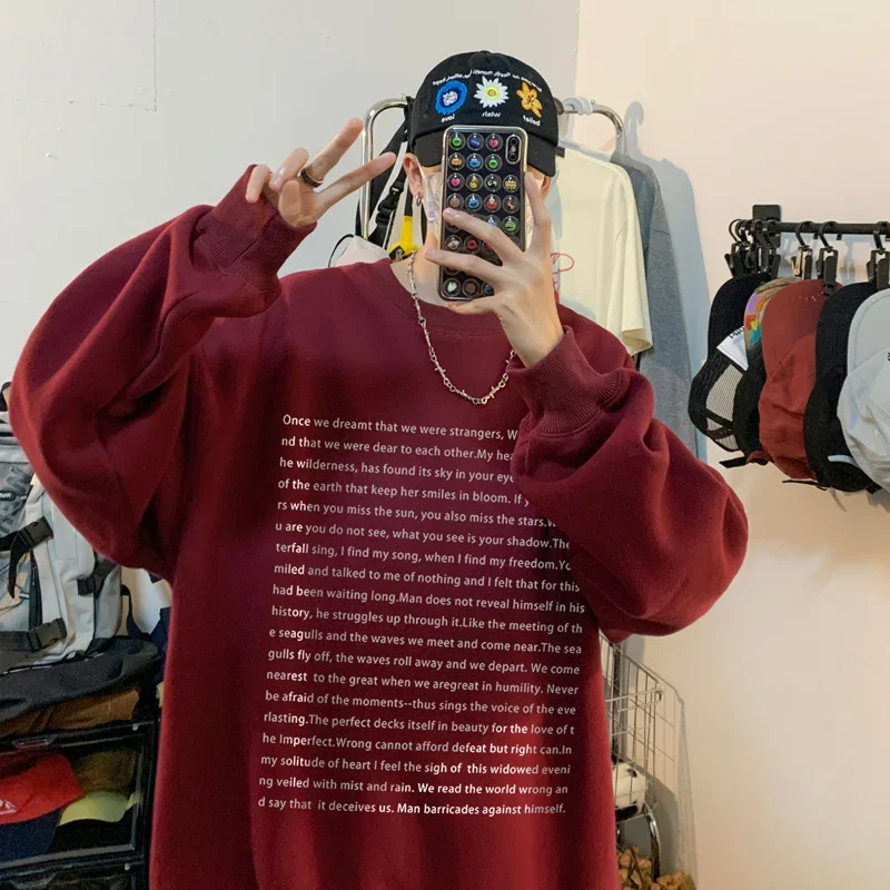 Top Trends: Loose Retro Hoodies Round Neck Sweatshirt Men's Korean Version Printed Letter Hip Hop Long Sleeve Sweatshirts Casual Pullovers Shoppable Styles