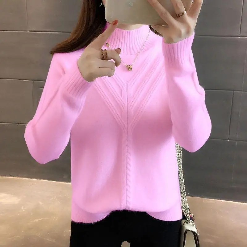 Top Trends: 2023 Autumn And Winter New Oversized Temperament Women&#039;s Clothing Half High Collar Long Sleeve Solid Color Commuting Pullover Shoppable Styles