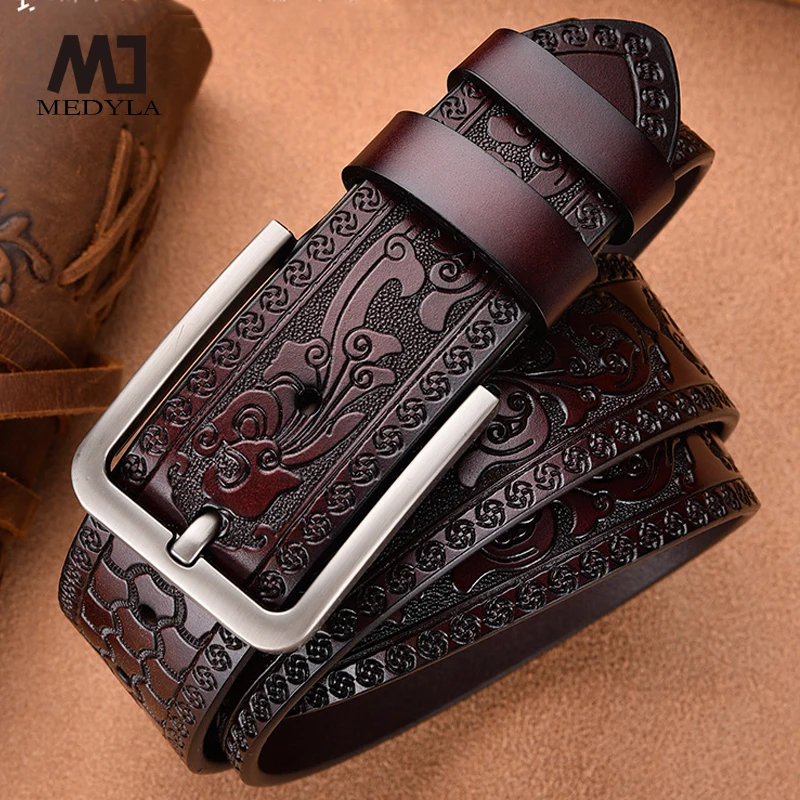 Top Trends: MEDYLA Men&#039;s Genuine Leather Belt Official Authentic High Quality Cow Leather Belt Strap Men Belt Carved Craft Leather Belt Shoppable Styles