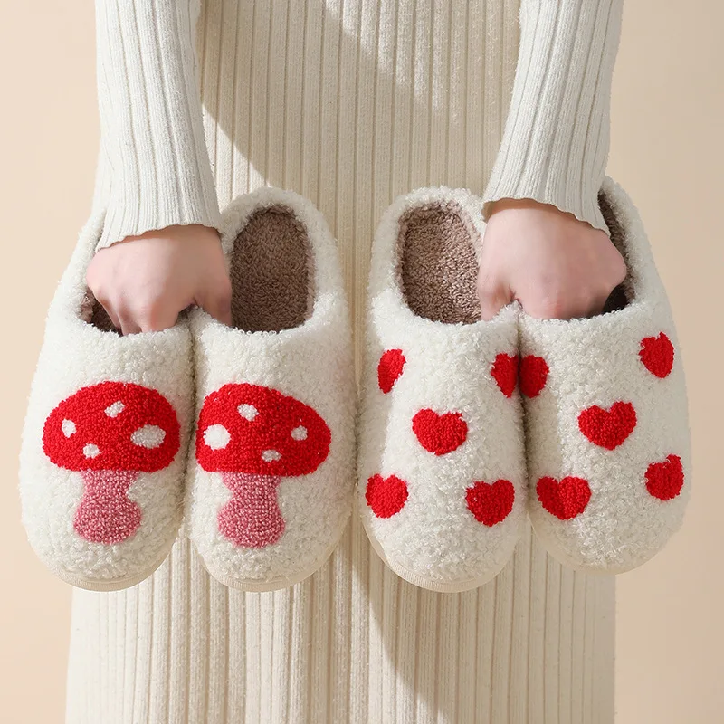 Top Trends: Winter Couple Warm Cotton Slippers Cute Cartoon Heart Shaped Plush Slippers Fluffy Faux Fur Household Shoes Warm Home Slippers Shoppable Styles