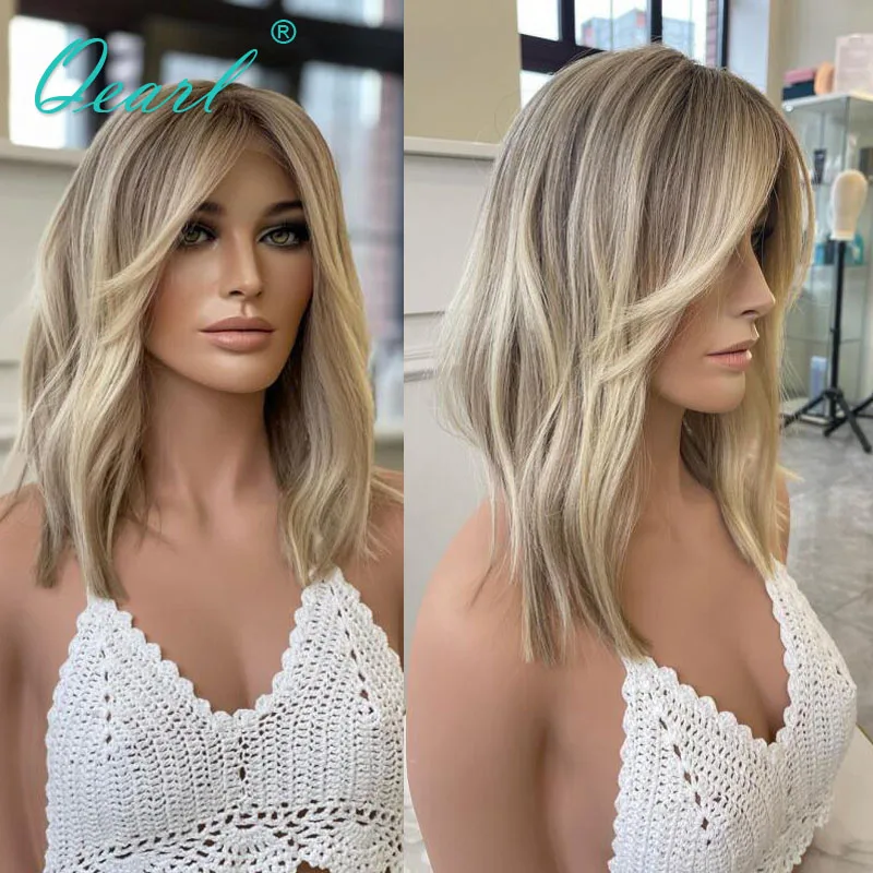 Top Trends: Transparent Human Hair Wig Short Shoulder Lace Frontal Wig For Women 13x4 Virgin Ash Blonde Light Honey Real Hair Wig 150% Qearl Shoppable Styles