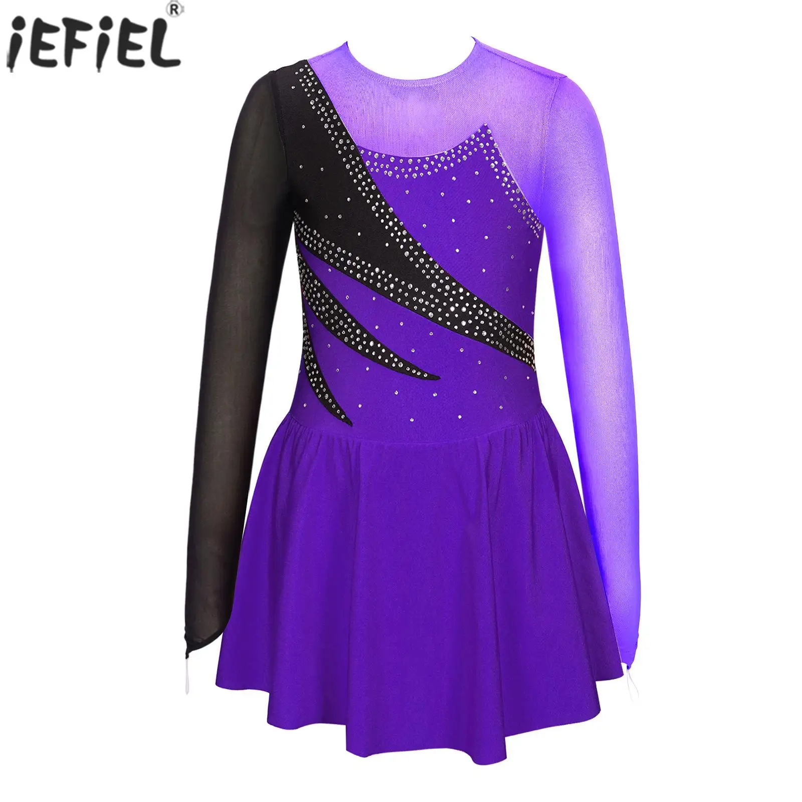 Top Trends: Long Sleeve Rhinestone Figure Skating Dress Ballet Dance Dress Gymnastics Leotard Dancewear Kids Girls Stage Performance Costume Shoppable Styles