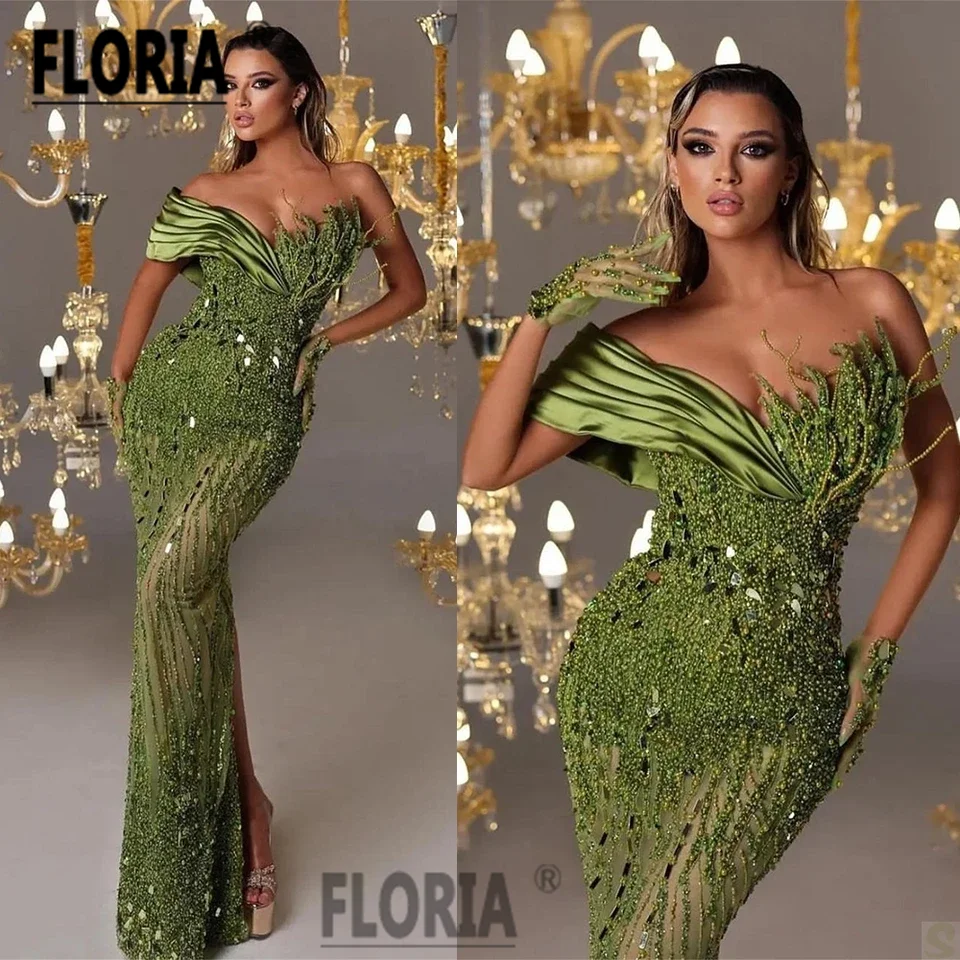 Top Trends: Gorgeous Dubai Pearls Mermaid Evening Dresses Beads Crystals 3D Appliques Arabic Party Gowns Formal Prom Dress Robe De Soiree Shoppable Styles