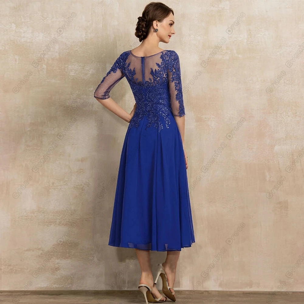 Top Trends: Royal Blue Scoop Mother Of Bride Dresses With Lace Chiffon Tea Length Wedding Party Dresses For Women 2023 Summer Robe De Shoppable Styles - Image 2