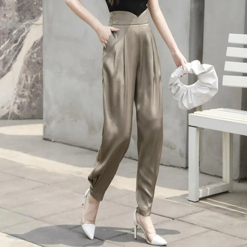 Top Trends: Casual Haren Pants Folds Spring Autumn High Waist Zipper Women&#039;s Clothing Loose Commuter Solid Color Fashion Spliced Trousers Shoppable Styles