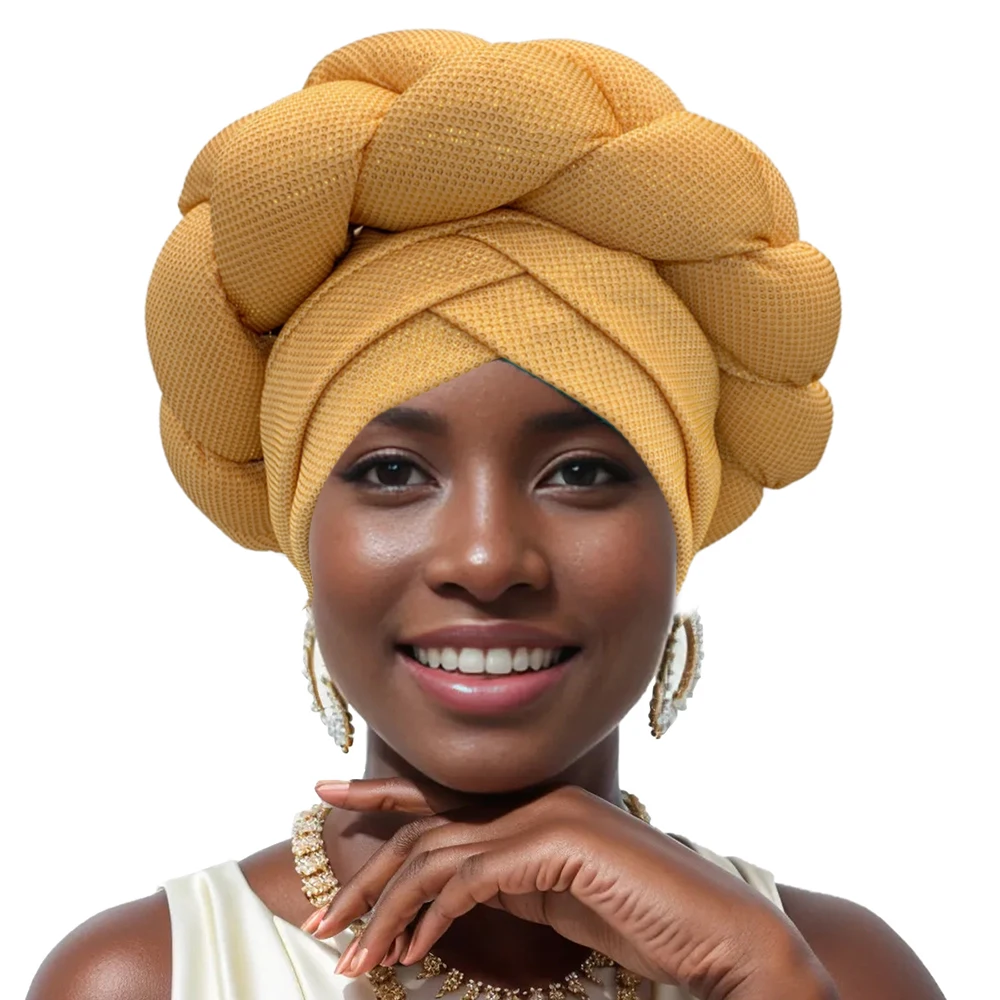 Top Trends: Gold Thread African Auto Gele Headtie Nigeria Head Wraps Female Headpiece 2024 New Exaggerated Braids Turban Cap For Women Shoppable Styles