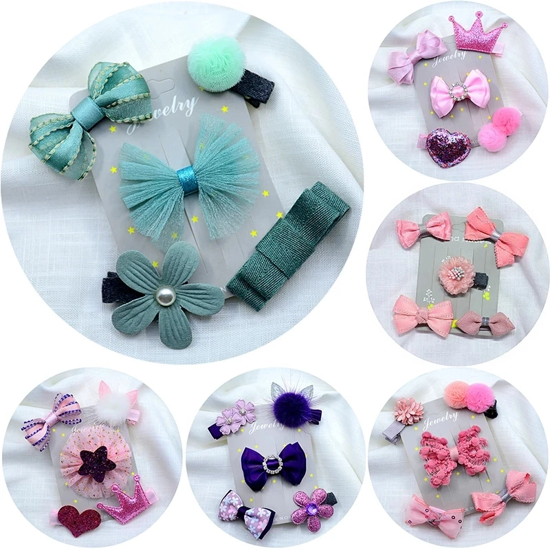 Top Trends: 5 Pcs / Set Cute Sweet Mini Flower Bow Hair Clips For Chilren Kid Small Ribbon Bowknot Hairpins Baby Girl Hair Accessories Set Shoppable Styles