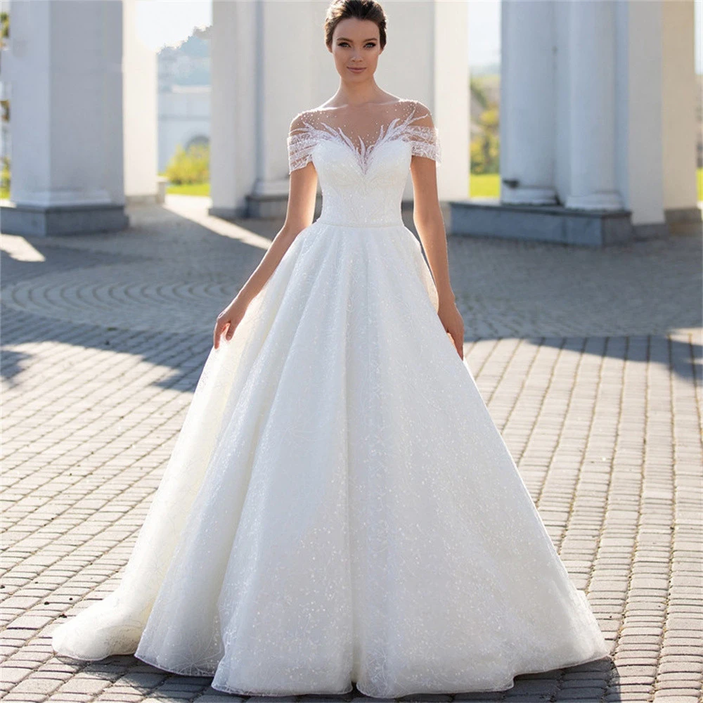 Top Trends: Elegant Women's Lace Bridal Dresses Sexy V-Neck Off Shoulder Princess Wedding Gowns With Back Button Design Formal Beach Party Shoppable Styles