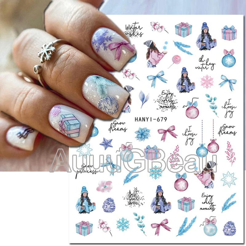 Top Trends: Nail Art 3d Decals Winter Christmas Trees Leaf Fruits Girl Snowflake Back Glue Nail Stickers Decoration For Nail Tips Beauty Shoppable Styles