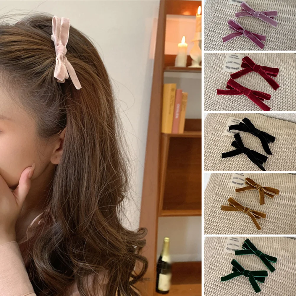 Top Trends: Vintage Black Small Velvet Bow Hair Clip For Women Girls Wedding Long Ribbon Korean Hairpins Barrette Hair Accessories 1 / 2pcs Shoppable Styles - Image 3