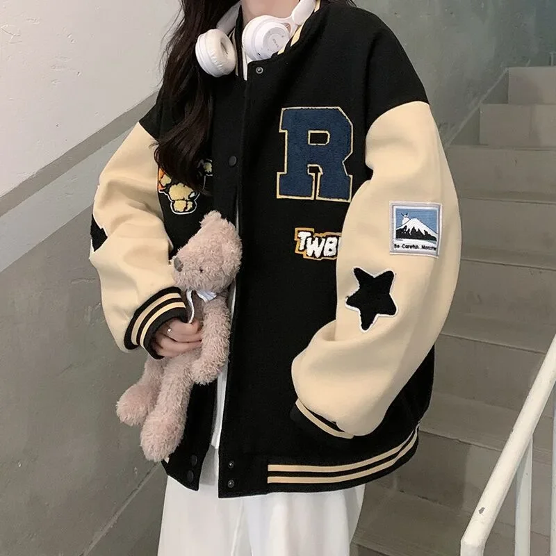 Top Trends: 2023 Autumn Bomber Jacket Women Oversized Harajuku Fashion Patchwork Baseball Jacket Female Y2k Streetwear Varsity Outwear Coats Shoppable Styles