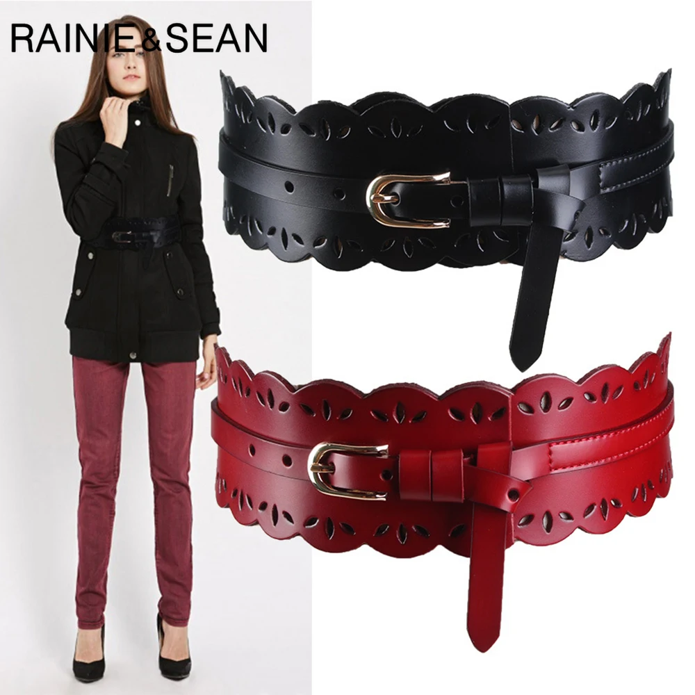 Top Trends: RAINIE SEAN Leather Cummerbund Women Elegant Wide Solid Wine Red Belt Cummerbunds Female Corset Ladies Broadband Waist Belts Shoppable Styles - Image 3