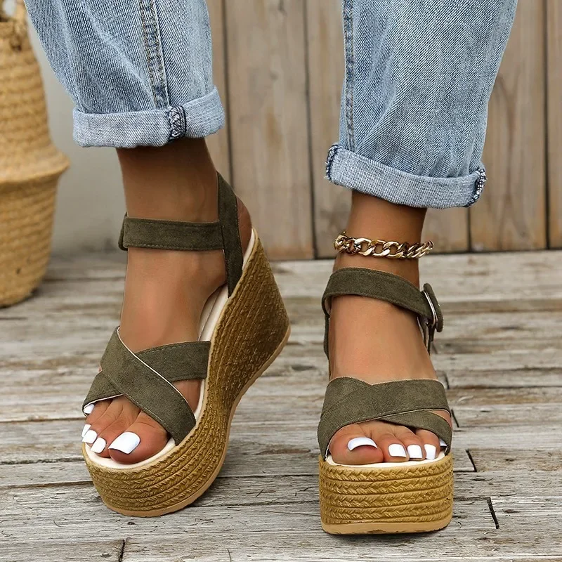 Top Trends: New 2023 Fashion Wedge Sandals For Women Summer Casual Non-slip Peep Toe Platform Shoes Rubber Sole Buckle Elegant Heels Women Shoppable Styles