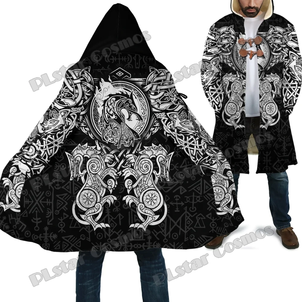 Top Trends: PLstar Cosmos Dragon And Wolf Tattoo 3D Printed Men's Fleece Hooded Cloak Winter Unisex Casual Thick Warm Cloak Coats PF137 Shoppable Styles