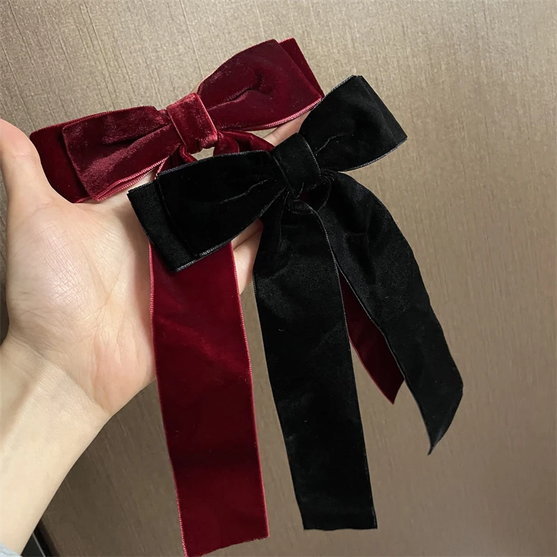 Top Trends: Vintage Velvet Bow Hairpins Barrettes For Women Girls Wedding Long Ribbon Korean Hair Clip Hairgrip Hair Accessories Shoppable Styles