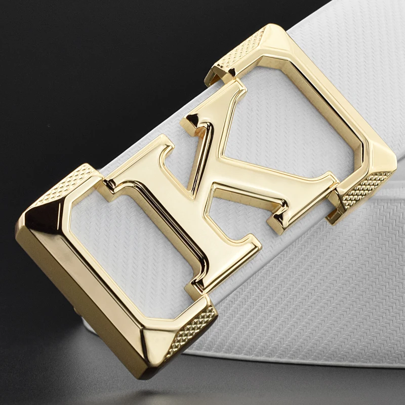 Top Trends: High Quality White Belt Boy Fashion Designer Casual Coskin Leather Metal Buckle Belt K Letter Men Belt Shoppable Styles