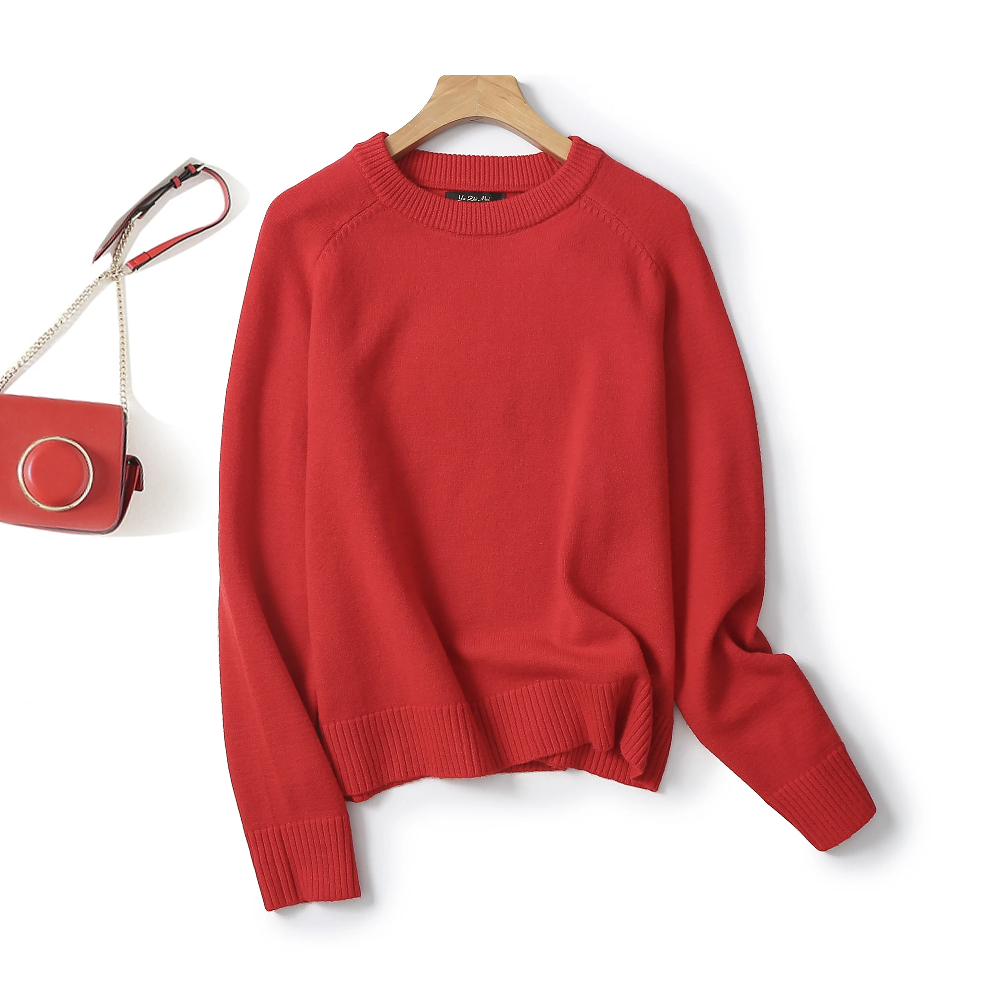 Top Trends: Ethereal MD 2023 Autumn New Style Of Casual Minimalist Red Bright Wool Blend Crew-neck Sweater Shoppable Styles