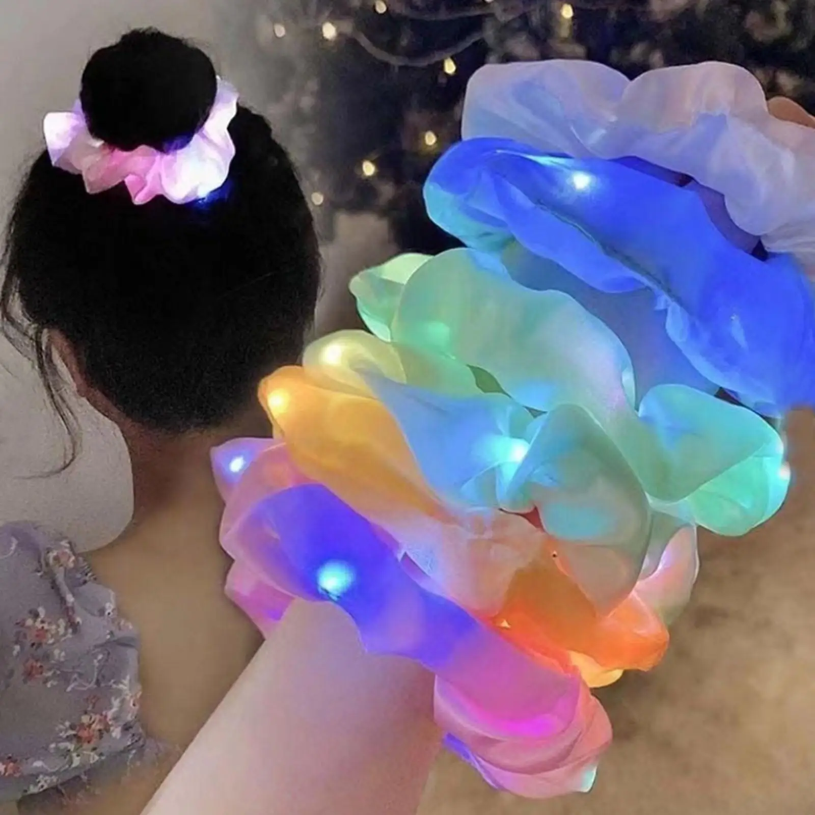 Top Trends: 1pc LED Luminous Large Hair Band LED Light Hair Ties Elastic Ponytail Glowing Hair Hair Scrunchies Party Supplies For Girls Shoppable Styles - Image 2