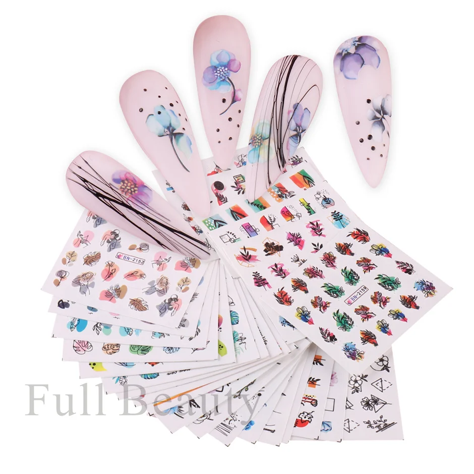 Top Trends: 24pcs Flower Graffiti Water Nail Sticker Set Ink Blooming Floral Leaf Nail Art Design Polish Manicure Decoration Sliders Shoppable Styles - Image 2