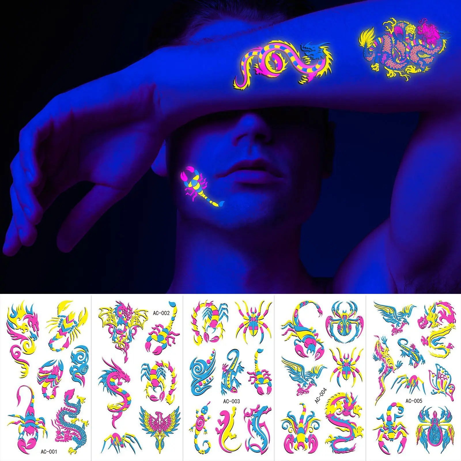 Top Trends: Disposable Tattoo Stickers Feathers Roses Dragons Tigers Patterns Fluorescent Glow-in-the-dark Waterproof Tattoo Stickers Shoppable Styles