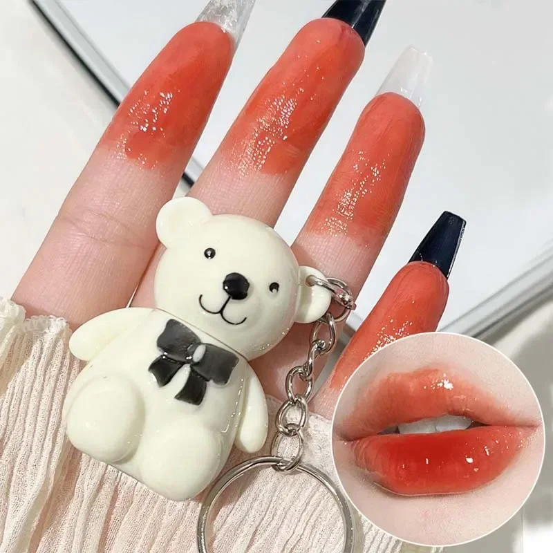 Top Trends: Keychain Lip Glaze Cute Bear Jelly Mirror Liquid Lipstick Waterproof Non-stick Cup Red Pink Lip Gloss Transparent Tinted Makeup Shoppable Styles