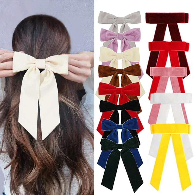 Top Trends: Oaoleer Lovely Hair Accessories For Girls Kids Long Ribbon Solid 2023 Hair Bows Clips Cute Velvet Ins Fashion Girls Hair Pins Shoppable Styles