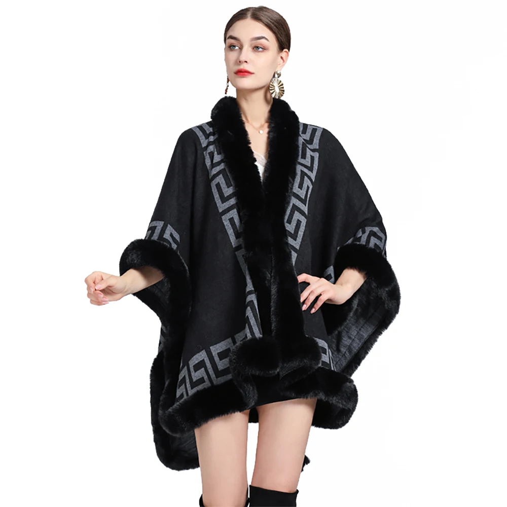 Top Trends: Women Rex Rabbit Faux Fur Shawl Lady Cashmere Feel Mantle Fall Winter Elegant Wrap Luxury Warm Overcoat Classic Vintage Cloak Shoppable Styles